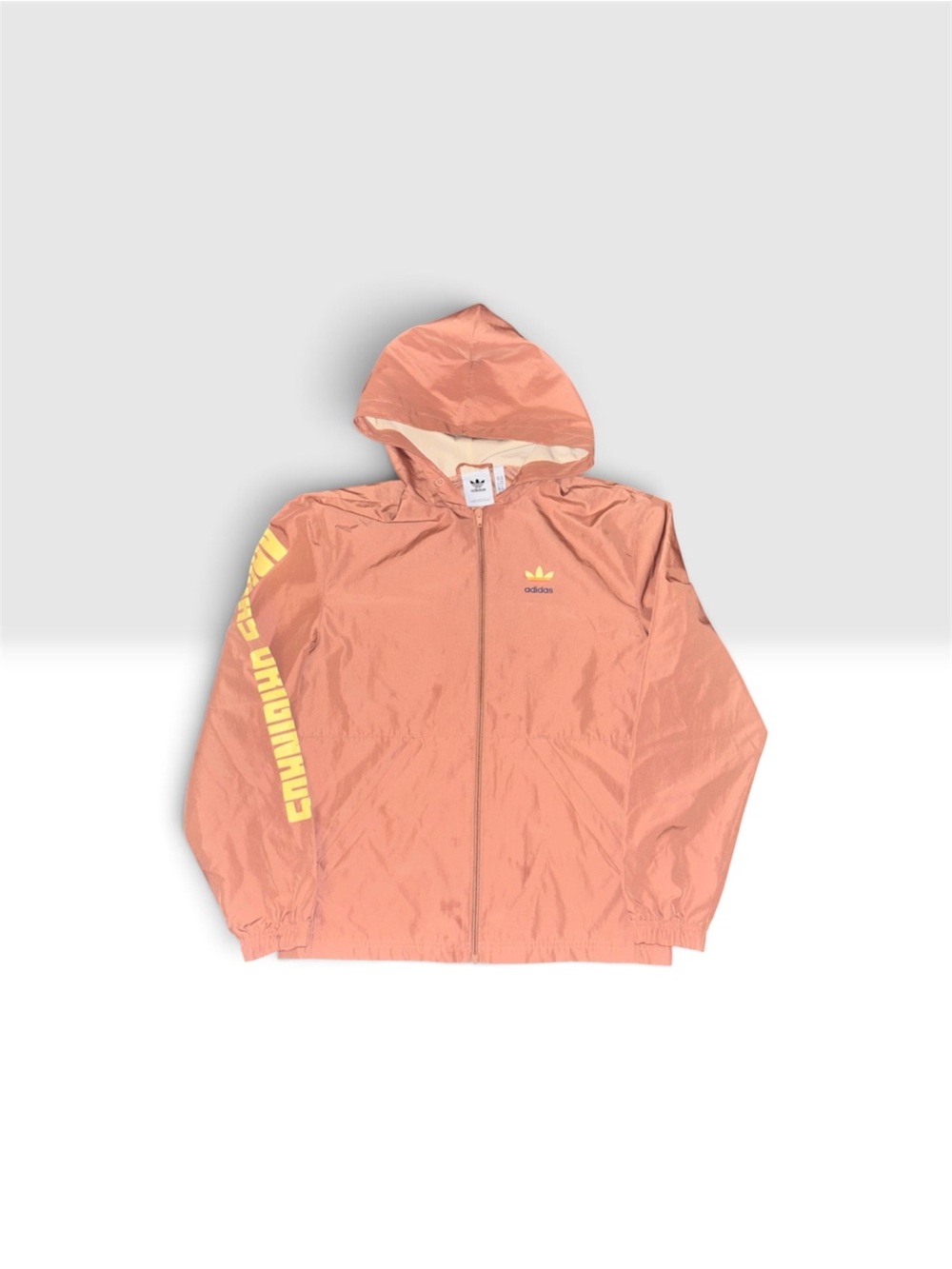 adidas woman Peach Hooded Rain Jacket with Yellow Logo